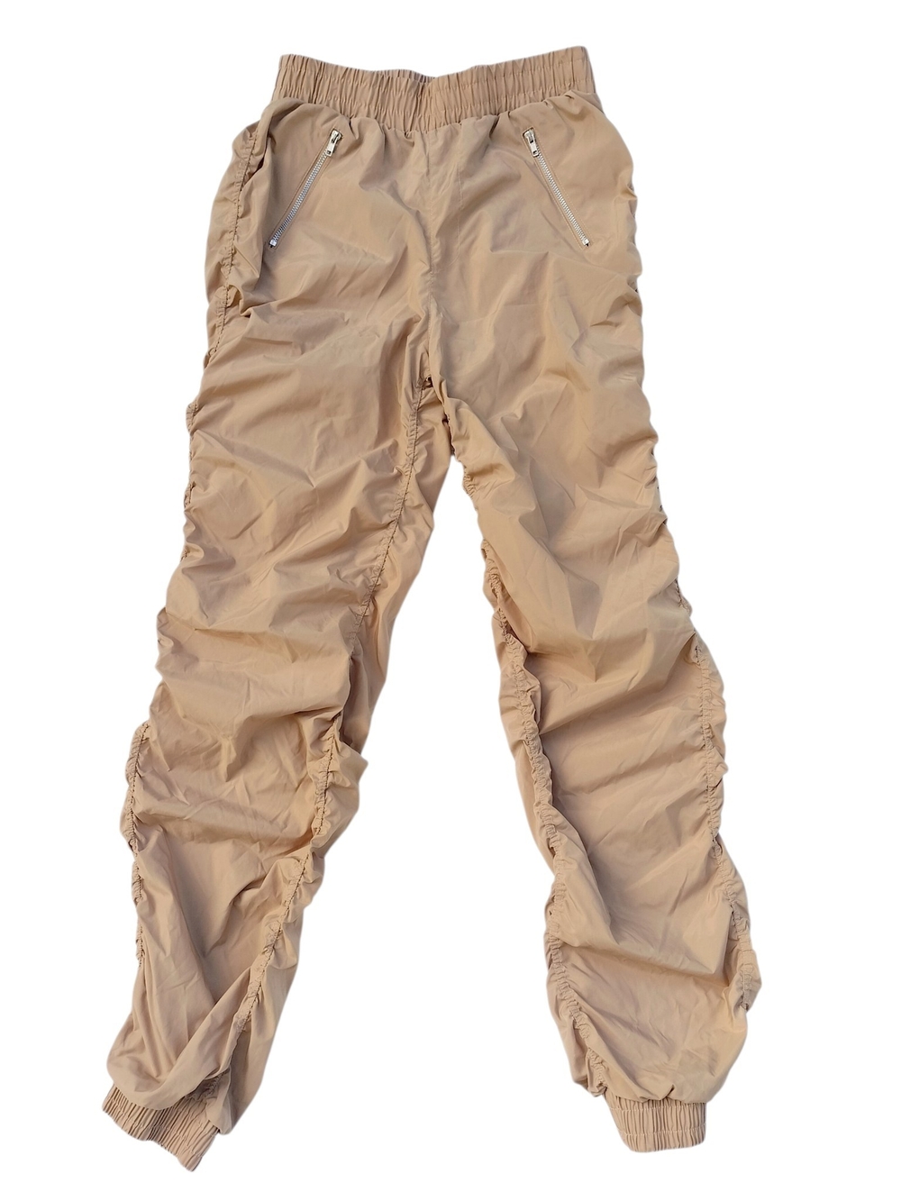 Almost Famous Tan Ruched Parachute Jogger Pants Women's Small Y2K Utility